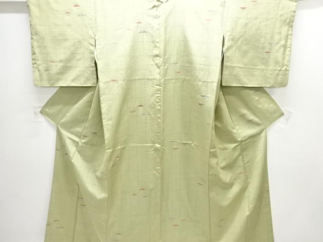 JAPANESE KIMONO / ANTIQUE KIMONO / SILK / TSUMUGI / WOVEN GRID & ABSTRACT PATTERN